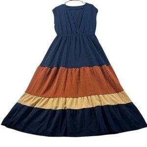 Shein Maxi Dress Navy Orange Yellow Women's Size XL